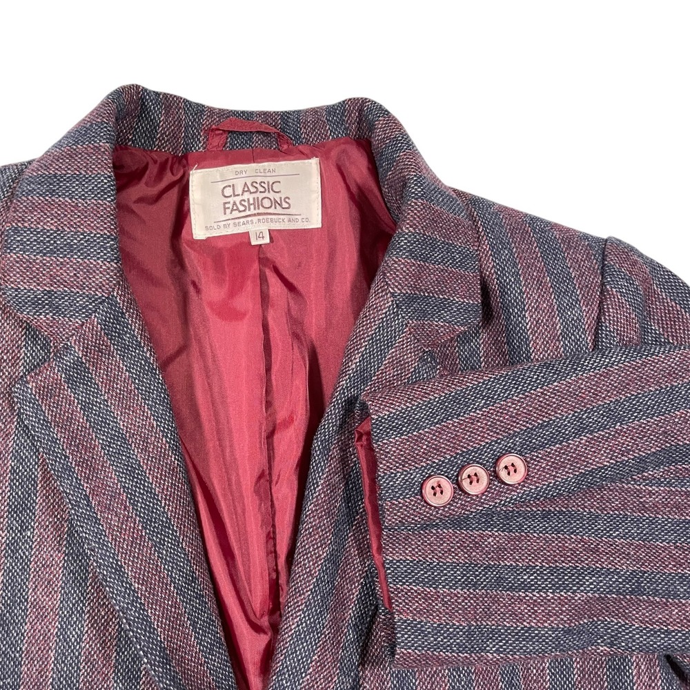Classic Fashions‎ 14 Red Blue Striped Wool Blend Blazer Dark Academia Preppy 80s